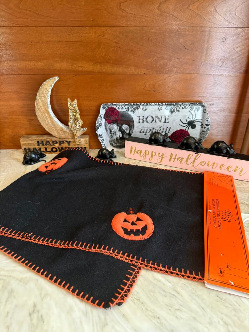 Halloween Decor Bundle Table Runner Wood Signs Tray Mice